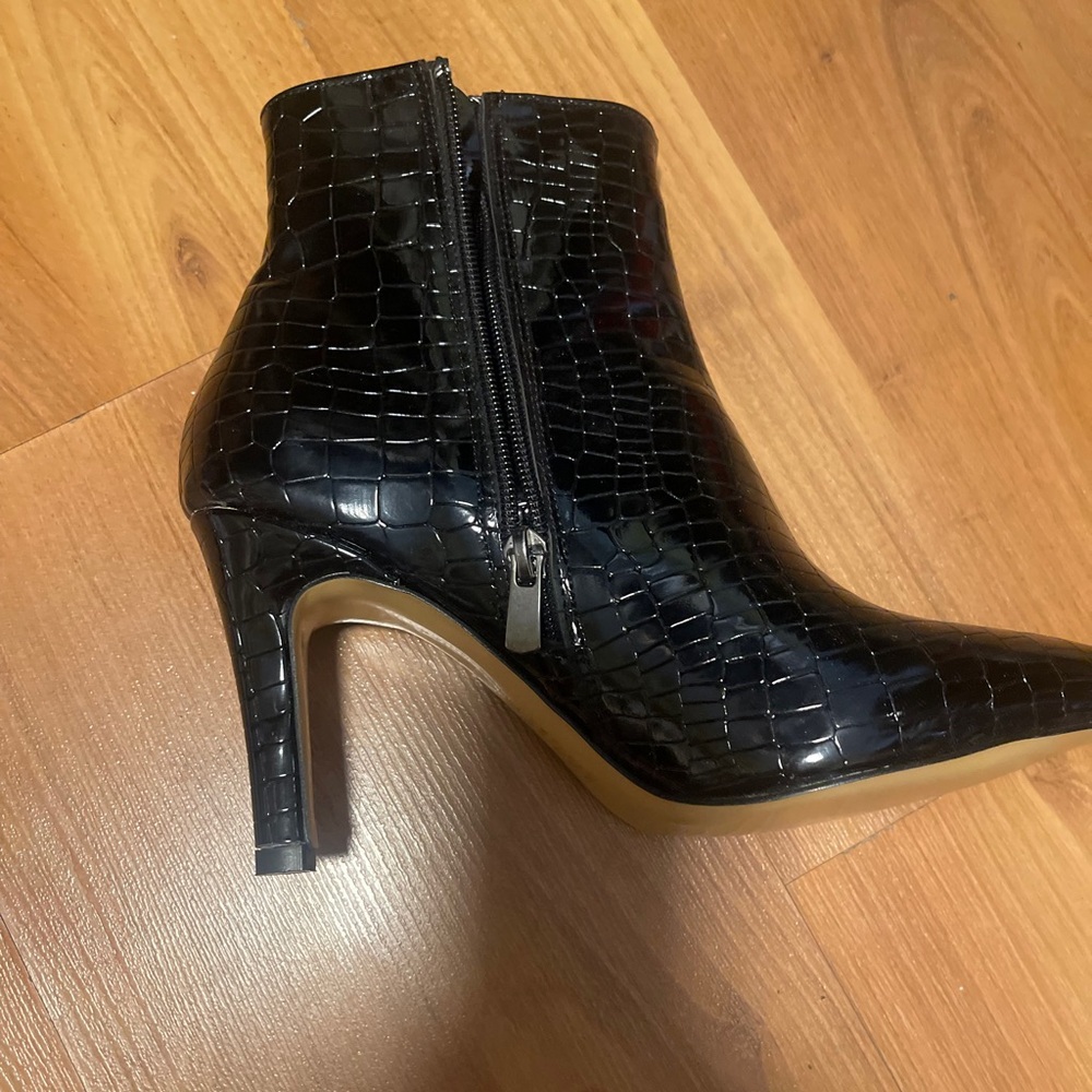 Black Croc-Embossed Ankle Boots